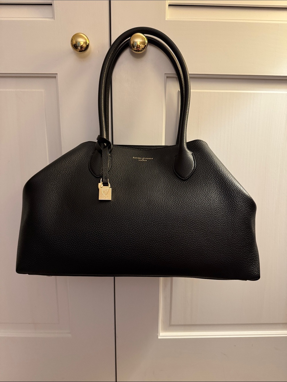 Aspinal of London Large Paris Tote on Black Leather with Red Interior